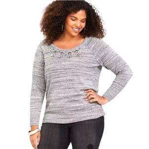 TORRID PLUS SIZE Gray Marled Embellished  Sparkle Pullover Sweater 3X